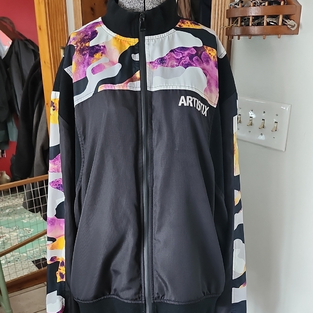 ARTISTIX Black Jacket with Purple and Yellow Camo Accents XL